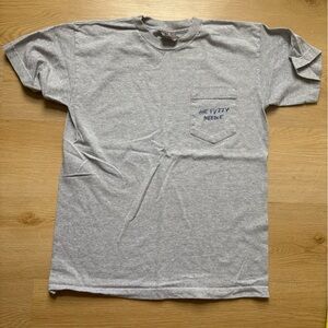 Gray Men's T-Shirt Fuzzy Needle Record Shop - Size Medium